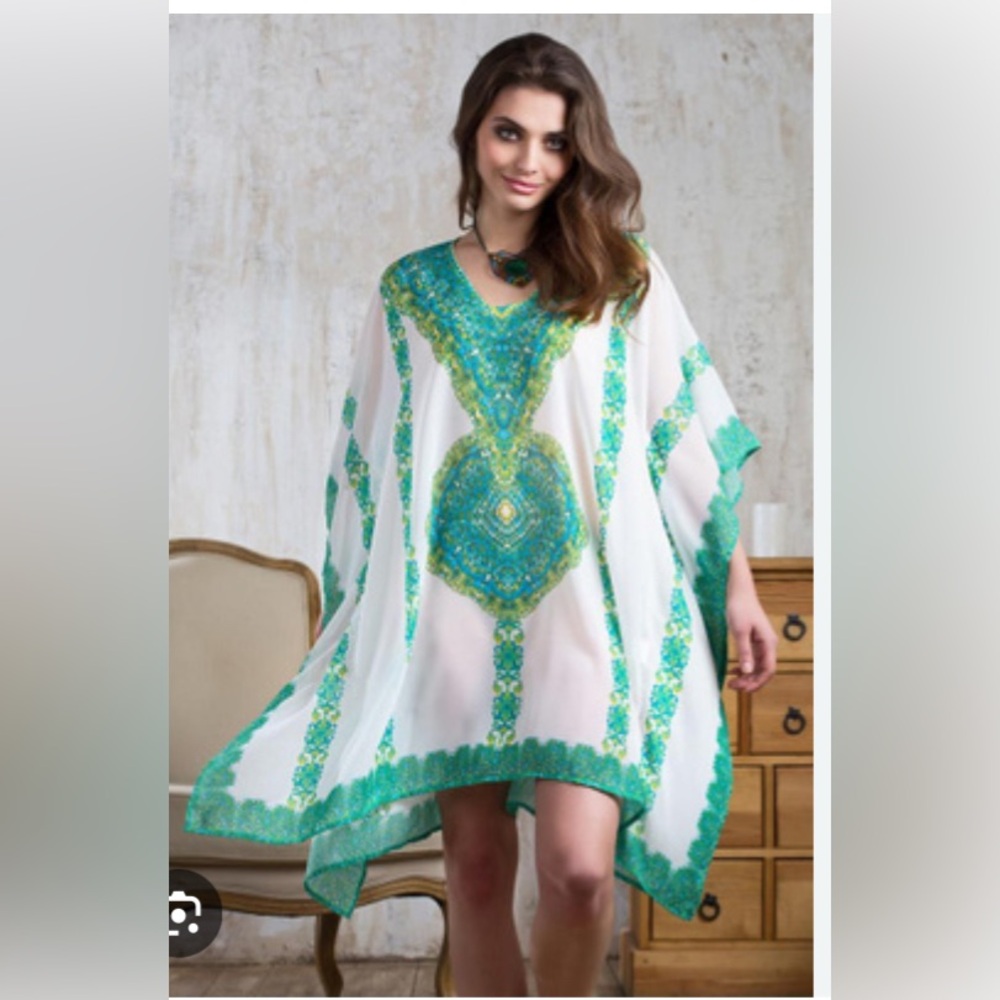 La Moda Green and White Kaftan